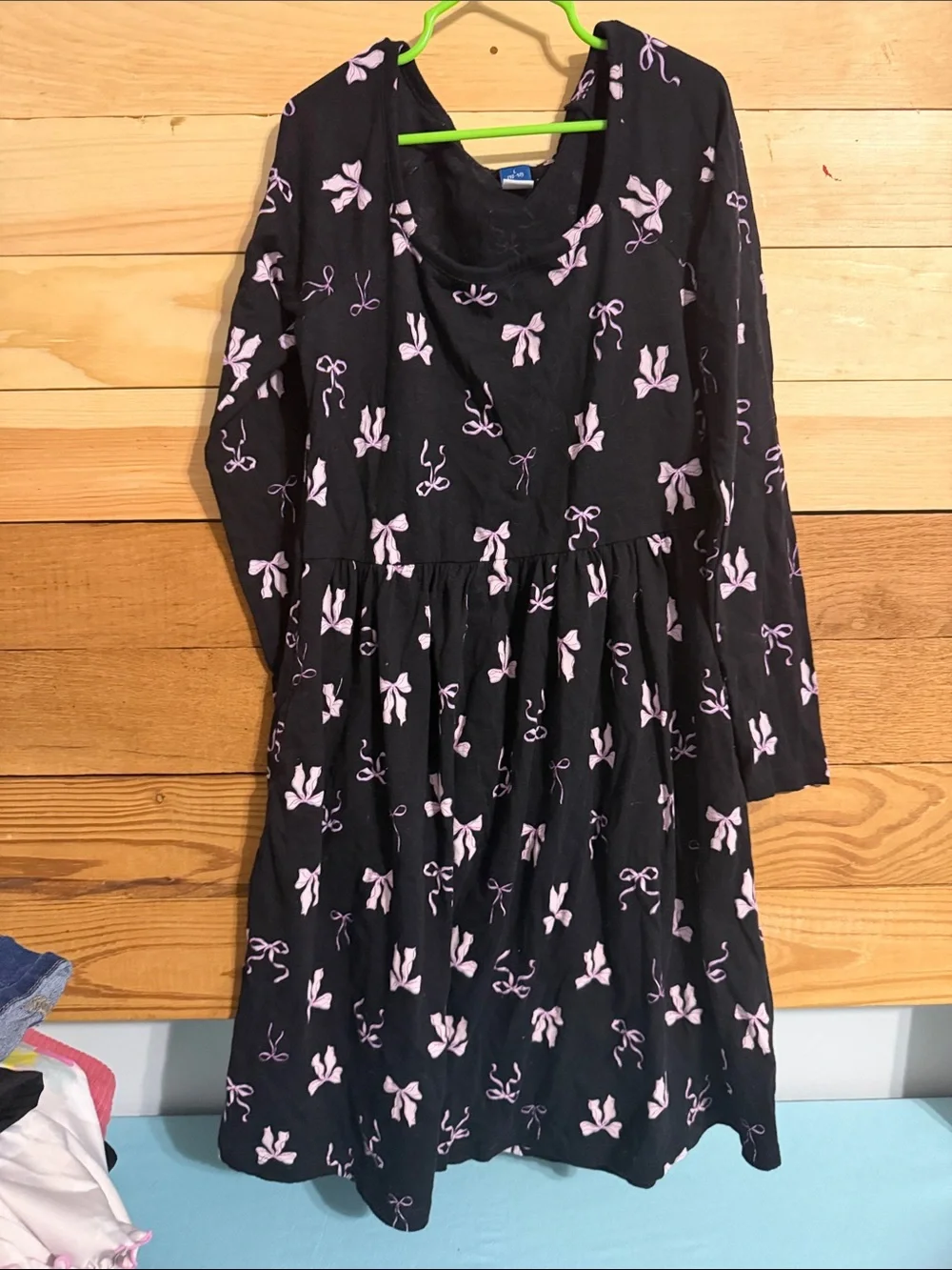 Old Navy Black Long-Sleeve Dress with Pink Bow Print